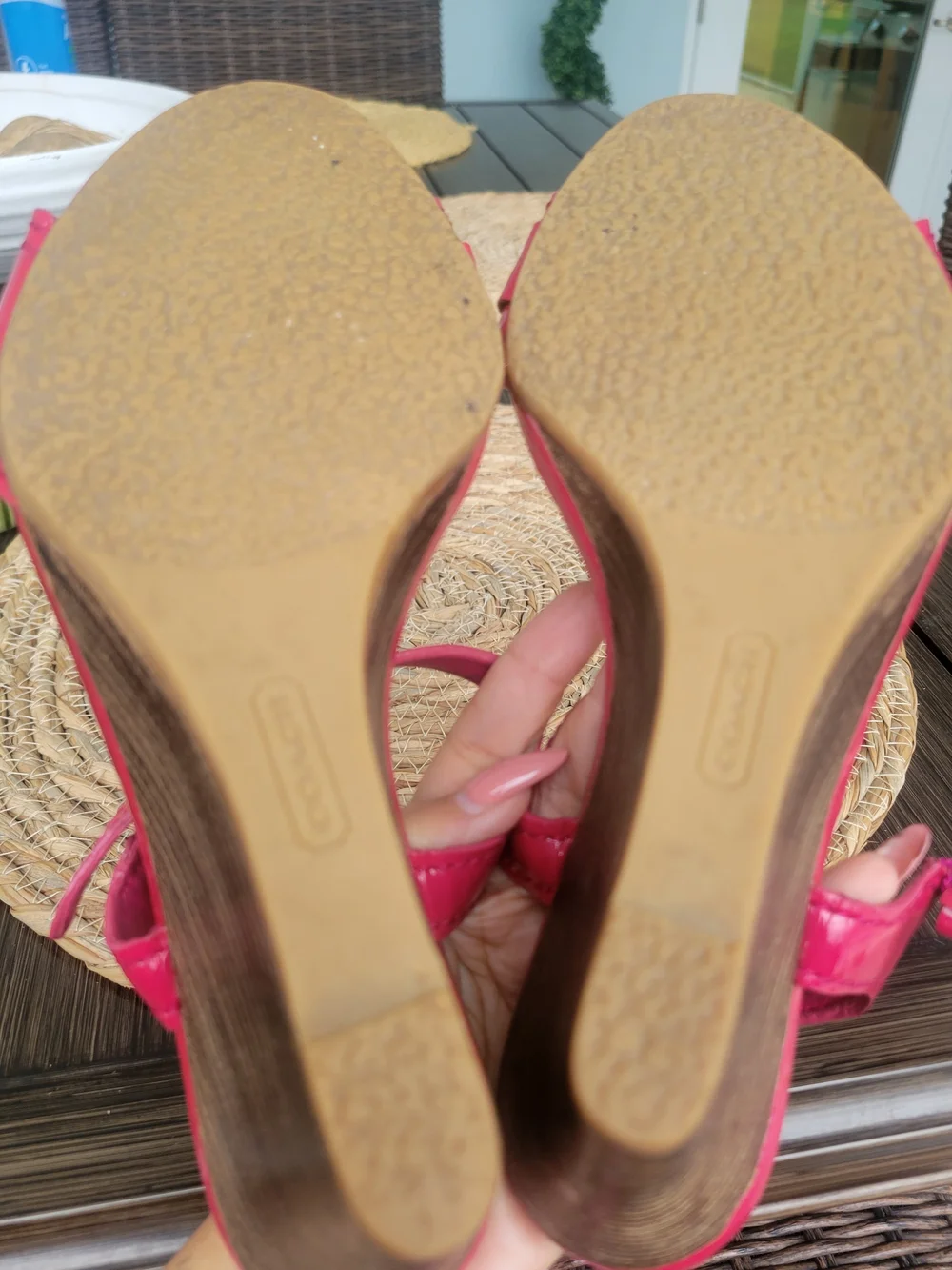 Coach Hot Pink Patent Leather Wedge Sandals